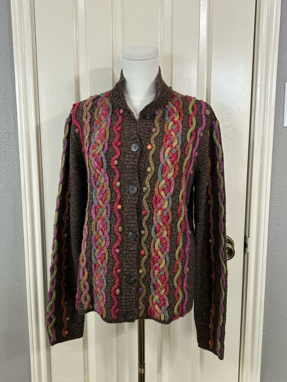Vintage Talbots Womens Cardigan Sweater Cotton Wool Blend Size L